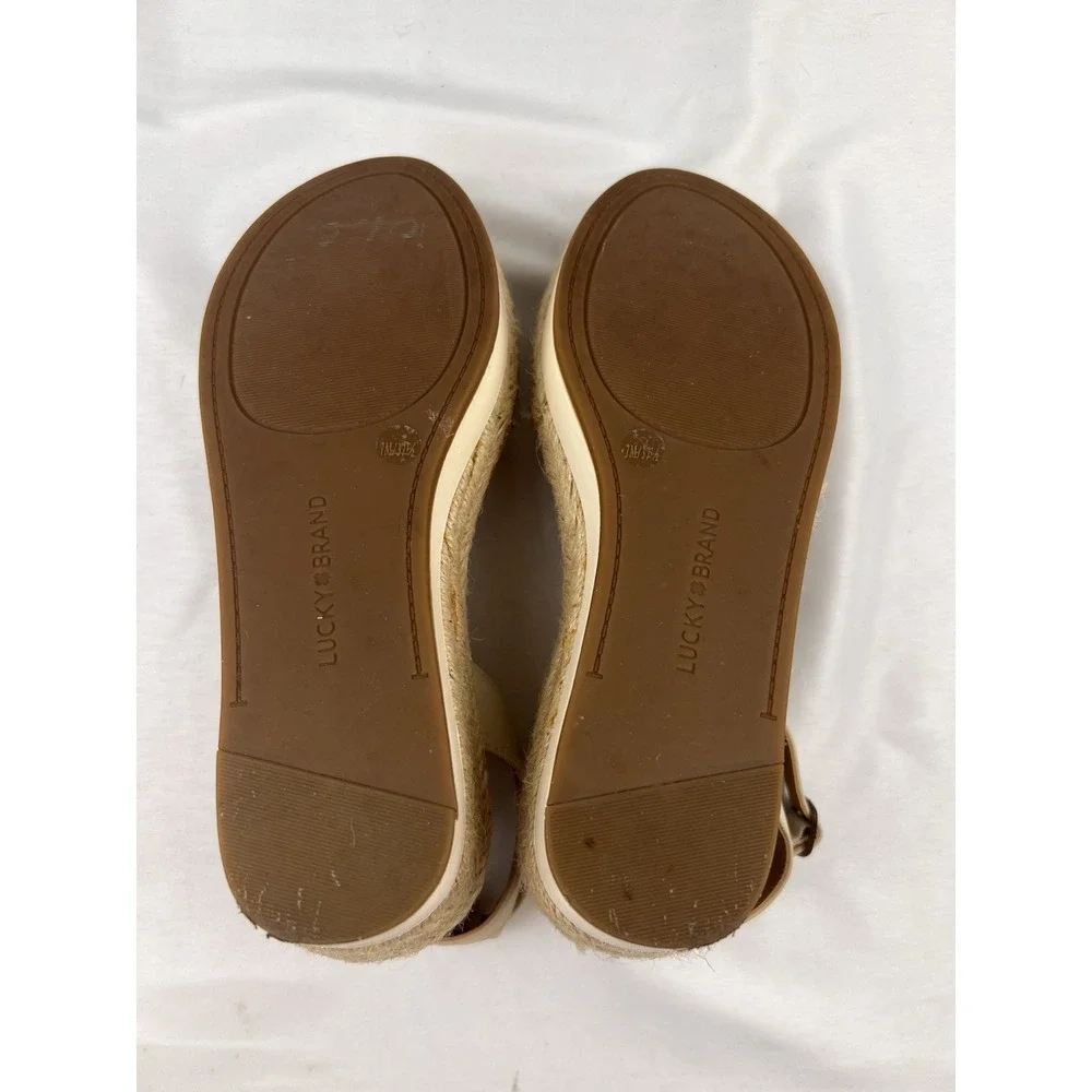 LUCKY BRAND Joodith Shoes Creme Platform Wedge Leather Espadrille Sandals 7M